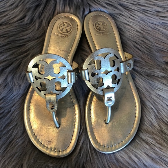 Tory Burch Shoes - Tory Burch Miller Logo Leather Metallic Gold 7